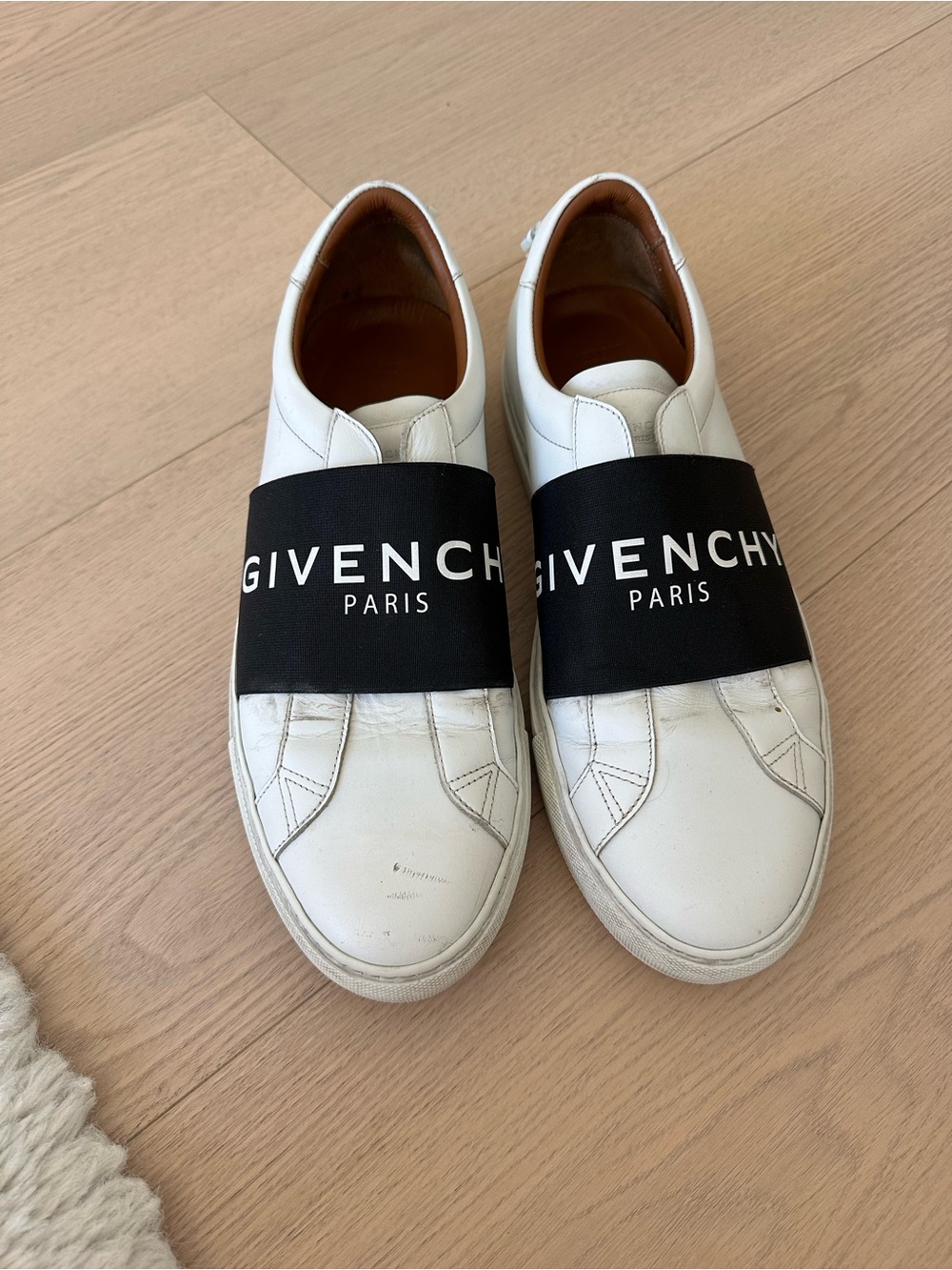 Givenchy White Leather Slip-Ons with Black Logo Band
